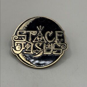 Vintage Gold Tone Black Enamel Space Jesus Pin